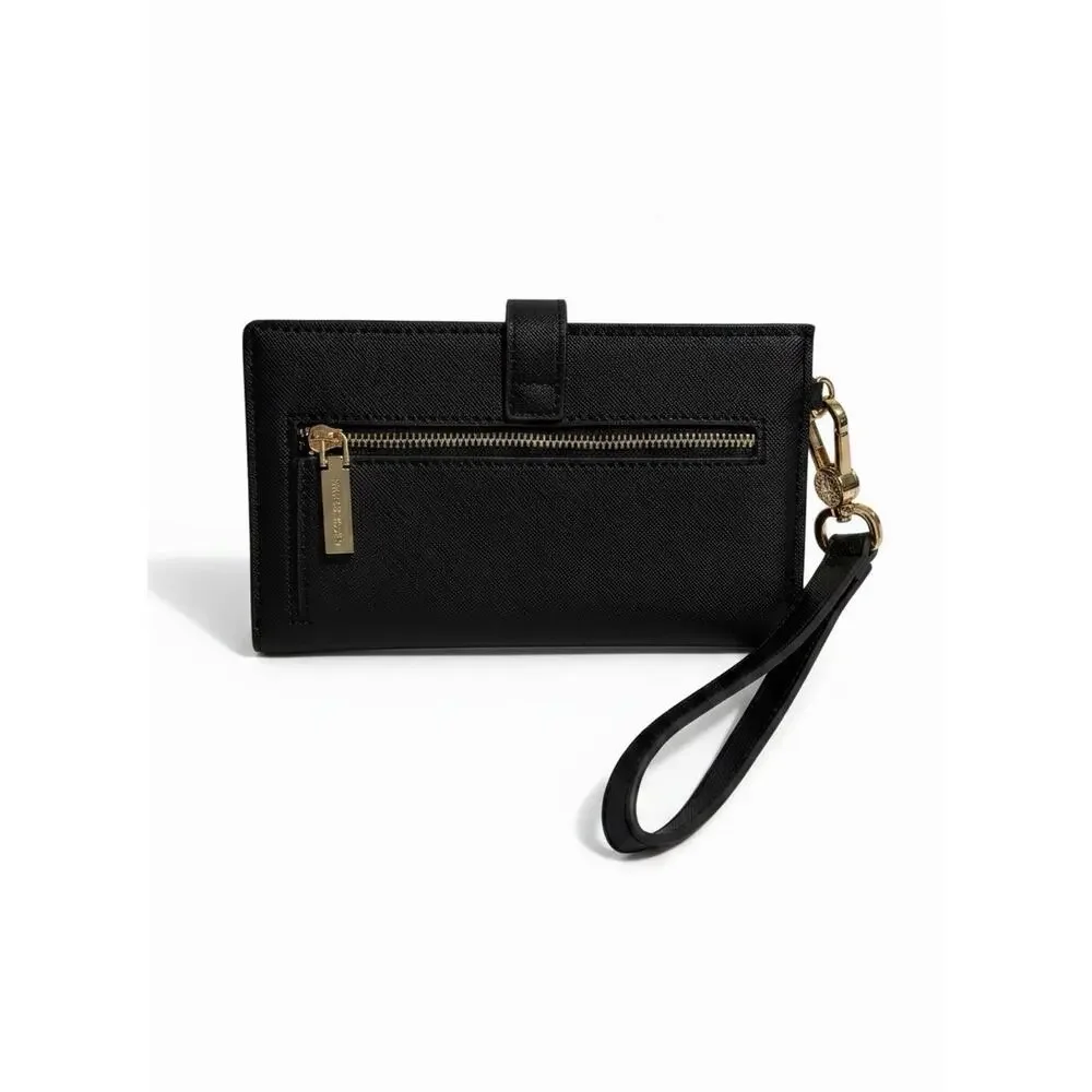 Anne Klein Black Bifold Wristlet With Bridge-Clip Closure Wallet Gold Hardware